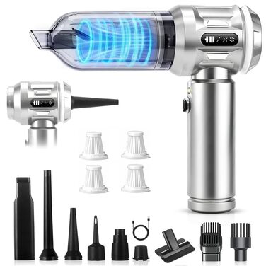 Акумуляторний ручний пилосмок Citybee 4 в 1, бездротовий міні-пилосмок для авто та дому, 25000Па, безщітковий двигун, 3 режими потужності, сріблястий