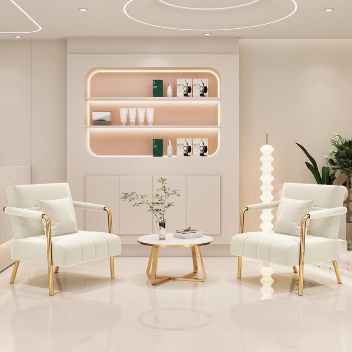 Диван-крісло Yaheetech з підлокітниками та металевими ніжками, сучасний двомісний диван з 2 подушками для попереку, бежевий, для вітальні/спальні (75,5 см ширина)