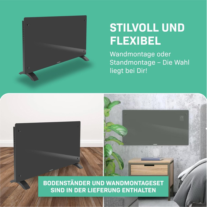 Електричний конвекторний обігрівач VONROC - 2500 Вт, білий/сірий, для кімнат до 24 м², ручне/APP керування