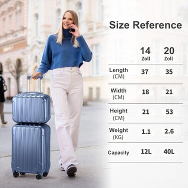 Набір валіз LALAHO 2 шт: велика та маленька, з косметичкою, ABS+PC, телескопічний ручка, ручна поклажа, градієнтний дизайн, сіро-блакитний