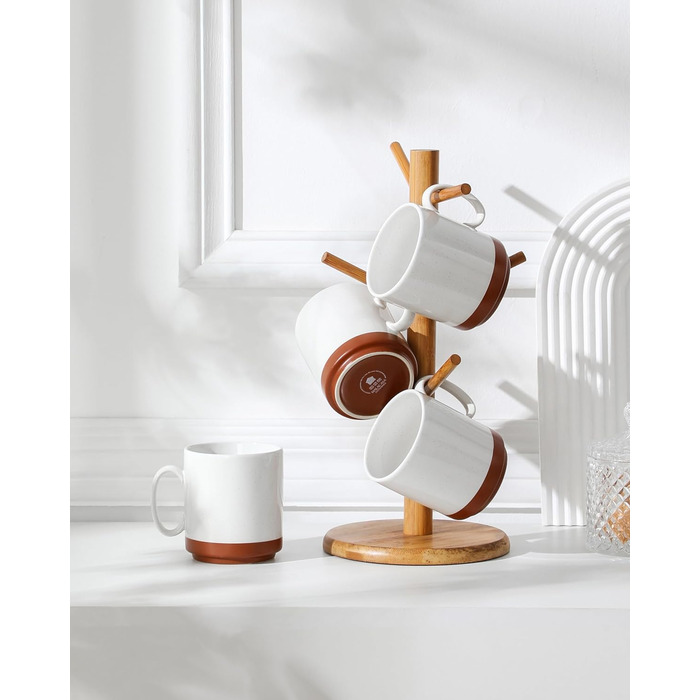 MALACASA Сервіз на 6 осіб (24 предмети) з реактивною глазур'ю, кераміка, серія TARA, білий з коричневими акцентами