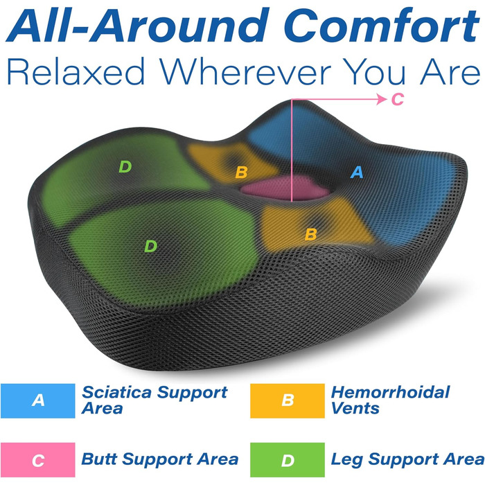 Автокрісло-подушка для спини з Memory Foam для полегшення болю в попереку, велике сидіння для коротких водіїв у далеких поїздках - подушка для автомобіля, офісу - чорний