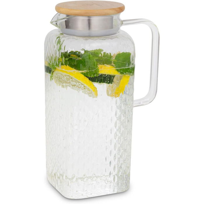 Скляна карафа з кришкою та фільтром 2 л - карафа для води з Borosilikat скла, Gluggle Jug
