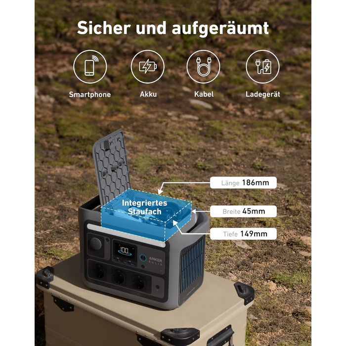 Anker SOLIX C800 Портативна електростанція, 1200W (1600W пікова потужність), 768Wh LiFePO4 акумулятор, для кемпінгу, RV, подорожей, резервне живлення (сонячна панель опційно)