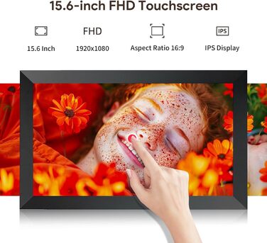 Frameo Цифровий фоторамка 15.6 дюймів, FHD IPS сенсорний екран, 32GB, Wi-Fi, автоматичне обертання, віддалене завантаження фото та відео, XL