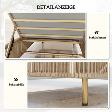 Плетена шезлонг з ротанга, вулична лежанка з PE-ротанга з 5 рівнями нахилу та подушкою, садовий шезлонг