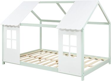 Дитяче ліжко Tostedt: ліжко-будиночок, ліжко для підлітків, ліжко-ігровий будиночок, ліжко з напіввідкритим дизайном Montessori, з масивного дерева (сосна), 120x200 см, рожево-біле