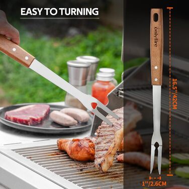 Набір гриль-посуду Onlyfire 4 шт. з нержавіючої сталі та акації (щипці, лопатка, виделка, щітка)