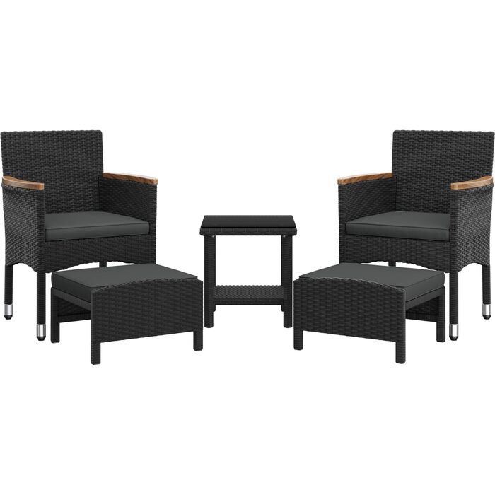 Садовий набір меблів Yaheetech 5 предметів: 2 крісла, 2 пуфи, столик для балкона та тераси (чорний та сірий)
