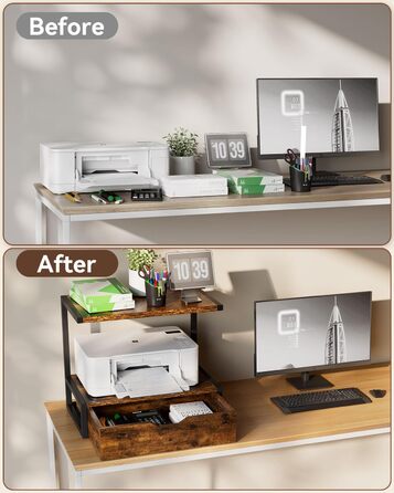 Підставка для принтера IBUYKE 2-ярусна, столик з полицею, органайзер для офісу, TLJ015W (Коричневий)