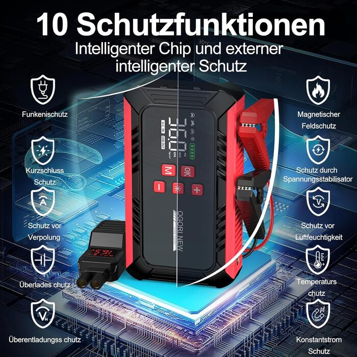 Портативний акумулятор для запуску авто 7000A з компресором 150PSI, 12V, 8L бензин/10L дизель, з прикурювачем та LED ліхтариком