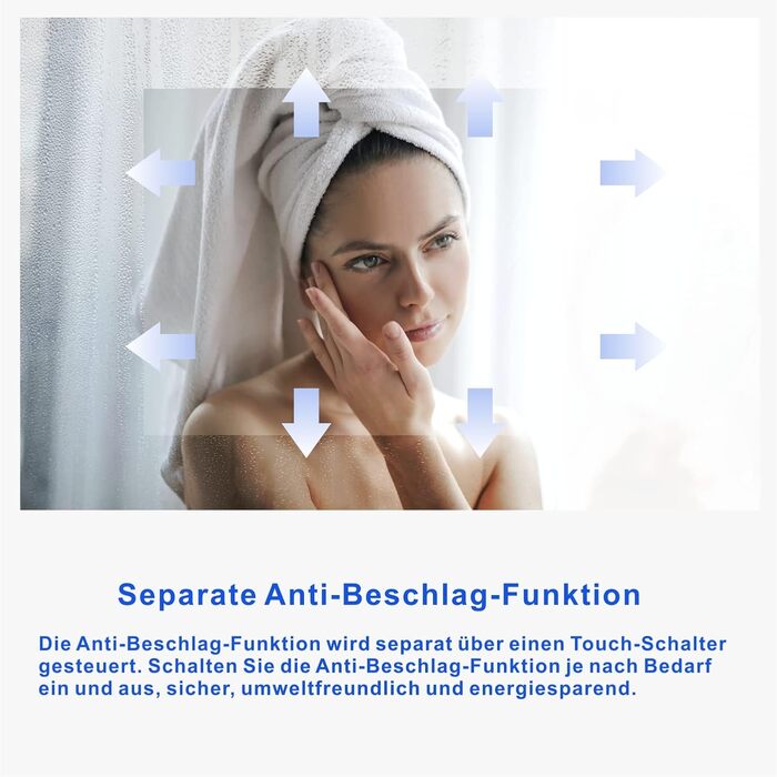 Дзеркало для ванної кімнати AQUABATOS LED 50x70 см з підсвічуванням, сенсорним вимикачем, регулюванням температури світла (6400K), IP44, CE, енергозберігаюче. Серія Essens