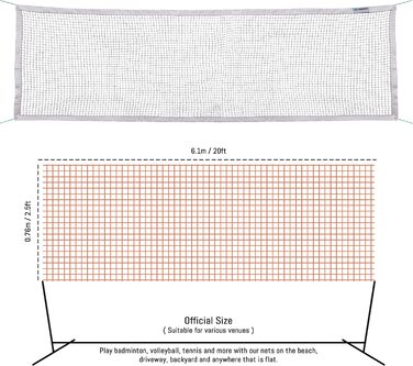 Сітка для бадмінтону EMEKIAN для занять спортом на відкритому повітрі в приміщенні, 6,8 х 7,5 м, портативна змінна класична сітка для бадмінтону зі сталевими тросами, без перекладин 6,1 м х 0,76 м