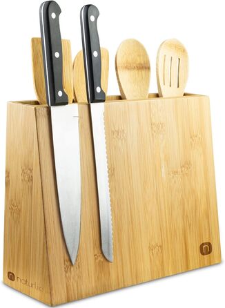 Набір дерев'яних ложок 5шт - Ножовий блок 2 в 1 без ножа та тримача Utsil Кухня - Бамбуковий тримач для ножів Магнітний - Магнітний тримач для ножів - Кухонний органайзер