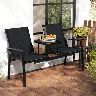 Садова лавка COSTWAY з столом, 2-місна, з дихаючої тканини, для балкона, саду, тераси 137x66x87 см