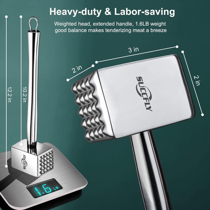 М'ясорубка Fleischklopfer зі сталі: міцний молоток для кухні, м'ясорубка, молоток для м'яса, інструмент (0.7 кг)