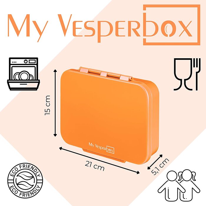 Ланч-бокс My Vesperbox Bia - Bento Box Children - Посилене закриття - Герметичний і не містить BPA - Надзвичайно міцний  - Ідеально підходить для дитячого садка та школи (абрикосовий)