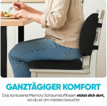 Подушка для сидіння та підтримки попереку FORTEM - м'яка, з Memory Foam, для офісного крісла, авто, геймінгу, чорна, велюр
