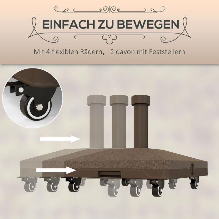 Підставка для парасольки до 20 кг, квадратна, з колесами для парасольки діаметром 22-38 мм, коричнева