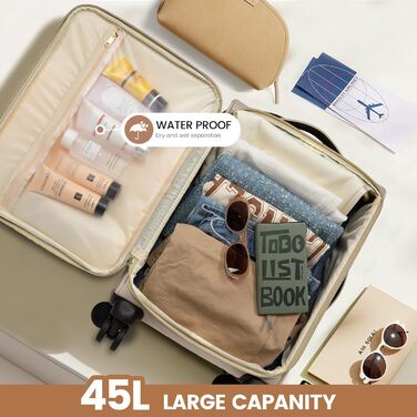Рюкзак для ручної поклажі LOVEVOOK 40L: жіночий туристичний рюкзак, валіза-рюкзак, рюкзак для ноутбука, водонепроникний, з кульбасою, для подорожей та бізнесу (20 дюймів, Бежевий хакі)