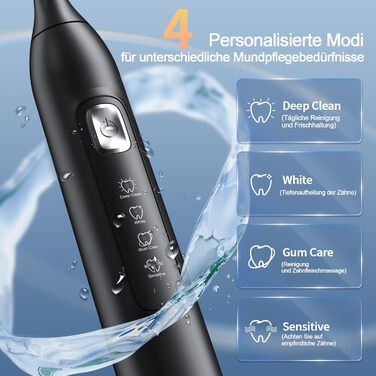 Електрична звукова зубна щітка Y05 2025 з 4 режимами, 42000 VPM, 6 насадок, 120 днів роботи, IPX7, таймер 2 хв, чорна