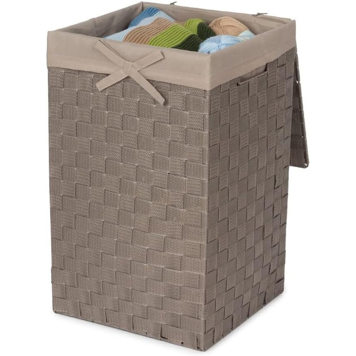Кошик для білизни RAN6891 Stan з кришкою, ручками, плетіння, металевий каркас, знімний вкладиш з льону, 30 x 30 x 50 см, Бежевий, Коричневий