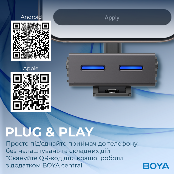 Бездротовий мікрофон BOYA LINK 3-01 Type-C/TRS/Lightning Black