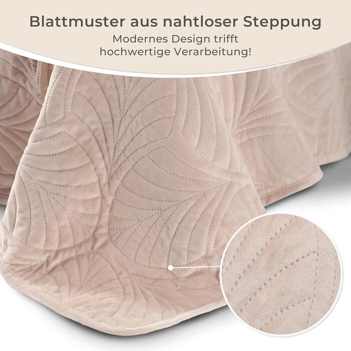 Преміум ковдра-плед Gräfenstayn 170x210 см з листяним дизайном – велюрова, м'яка, не мнеться, легка у догляді – для ліжка та дивана (бежевий)