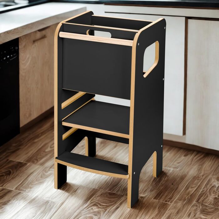 Дитячий навчальний стільчик Монтессорі з перекладиною – білий кухонний помічник, підставка для малюків, безпечна та надійна, з фіксатором, регульована висота, улюблець батьків, сучасний та стійкий Model 4 - Білий (Model 4 - Чорний)