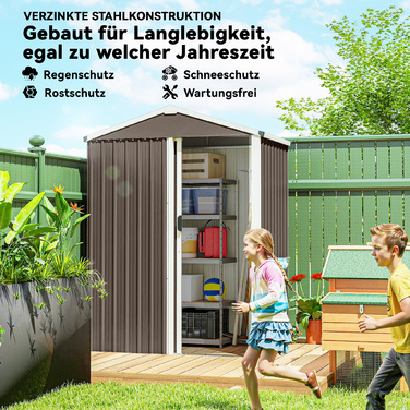 Металева споруда для інструментів 1,1 м², сарай для інструментів з плоским дахом, з замкненими розсувними дверима, для зберігання садового інвентарю, 136 x 87 x 179 см