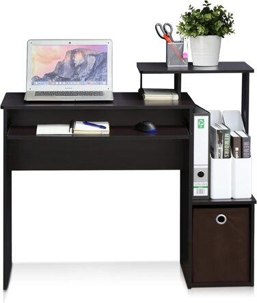 Багатофункціональний комп'ютерний стіл для домашнього офісу Furinno Econ з полицею та гіркою, дерево, темний горіх, 40 x 100.08 x 86.61 см Темний горіх