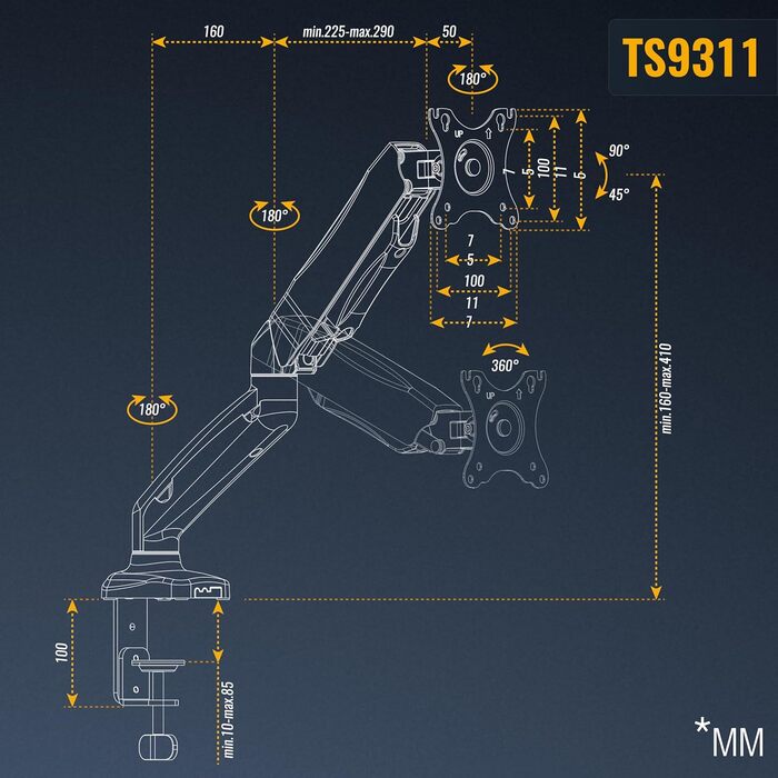 Кріплення для монітора RICOO TS2011: тримач для екрану 17-27 дюймів, VESA 75/100, для комп'ютера, настільний тримач