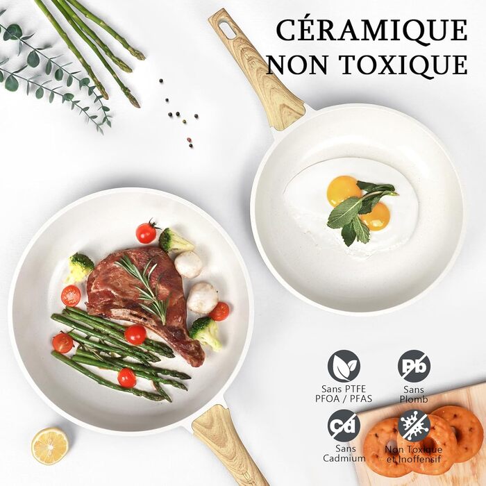 Сковорода з керамічним антипригарним покриттям GiPP – 24 см, здорова, безпечна, для індукційних плит, без PFAS та PFOA, можна мити в посудомийній машині, з прохолодним ручками, білий колір