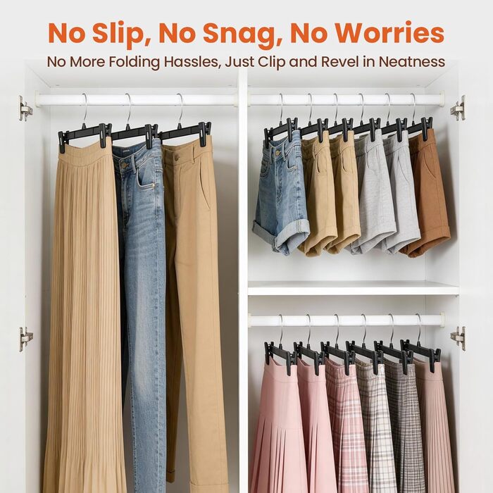 Набір вішалок для одягу House Day, 30,5 см, чорний, 25 шт. з полірованими поворотними гачками та прищепками для штанів