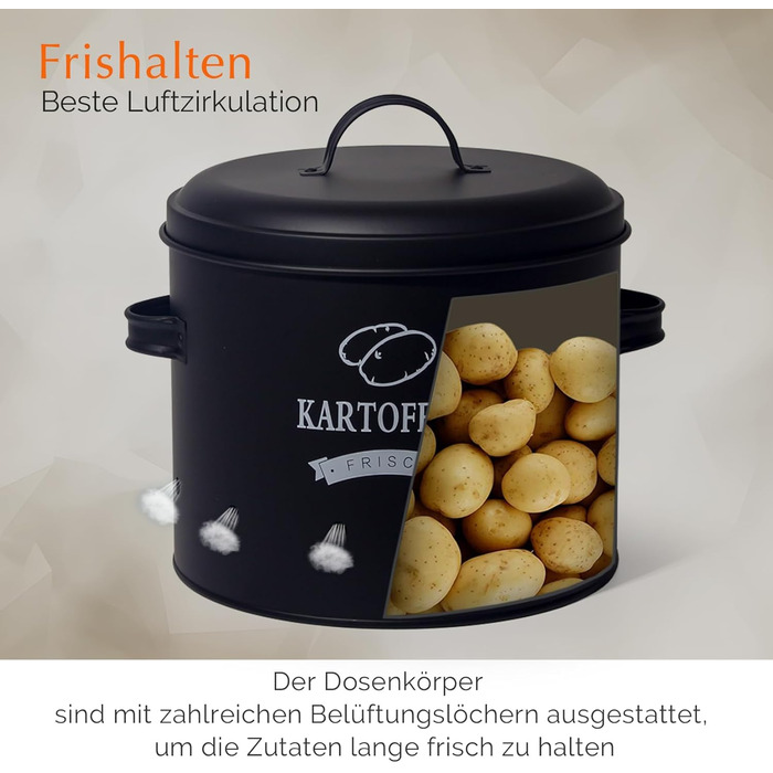 Набір контейнерів для зберігання картоплі Theo&Cleo, ретро дизайн, металевий, для кухні, чорний