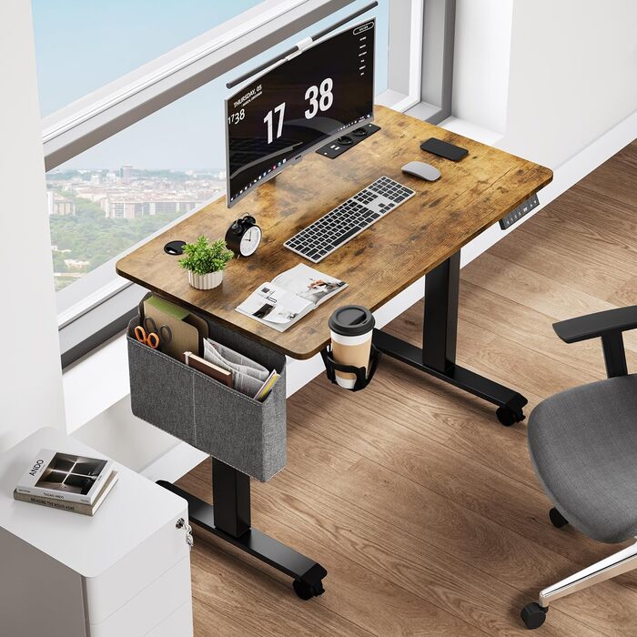 Електричний стіл з регулюванням висоти, 2 USB, розетки, 120x60x(72-120) см, зрощувальна дошка, ручне управління з пам'яттю, сидячий/стоячий стіл, коліщатка на 360