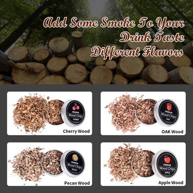 Набір для копчення віскі та коктейлів з факелом, 4 види копченої деревини, інфузор для коктейлів, подарунок для любителів віскі та коктейлів, чоловікам, батькові, чоловікові, керівнику