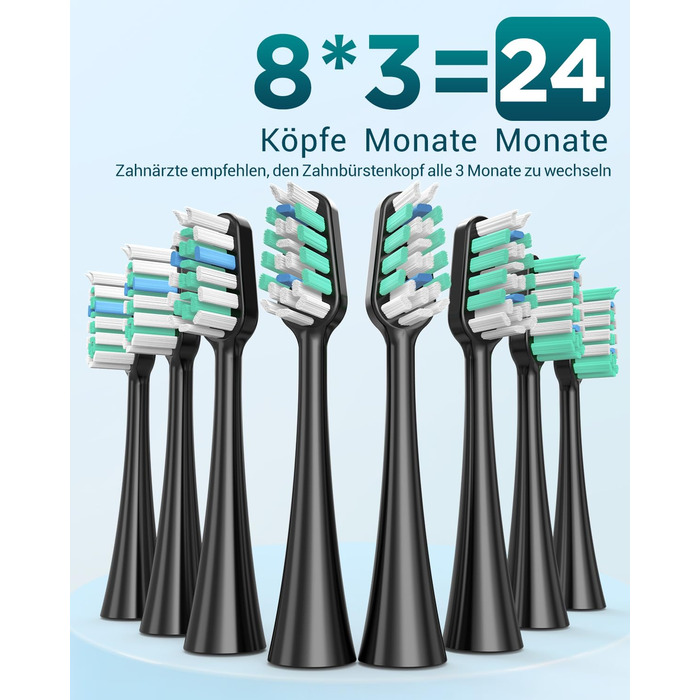 Електрична зубна щітка звукового типу для дорослих та дітей з 8 насадок та 5 режимами. 90 днів роботи від акумулятора, таймер 2 хвилини, дорожній футляр