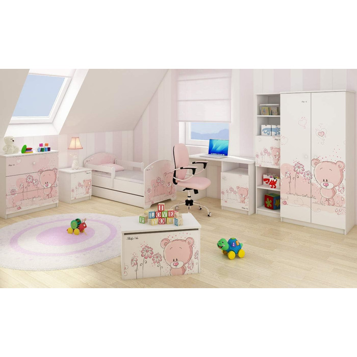 Дитяча кімната Зірка Дитяче ліжко з 3-х предметів Комод Шафа-купе білий/рожевий комплект (повний комплект)