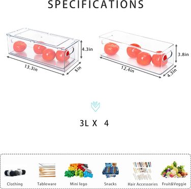 Набір контейнерів для холодильника MineSign (4 шт) - прозорі висувні ящики для зберігання продуктів, органайзер для кухні