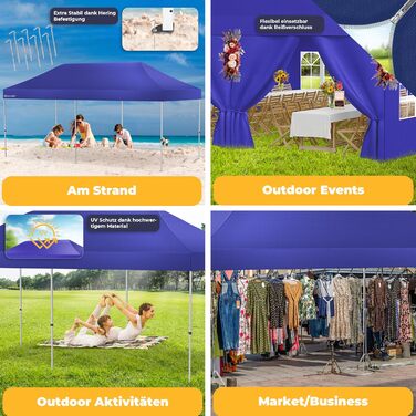 Павільйон KESSER® 6x3м з 6 знімними стінками, для саду, регульована висота, водовідштовхувальний, з сумкою, колісними анкерами, UV-захист 50+, для вечірок (Темно-синій)