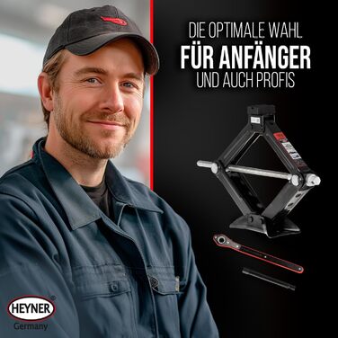 Підйомник домкрат Heyner 2т гідравлічний ножичний з кейсом та гумовою накладкою, висота підйому 98-442 мм, TÜV/GS