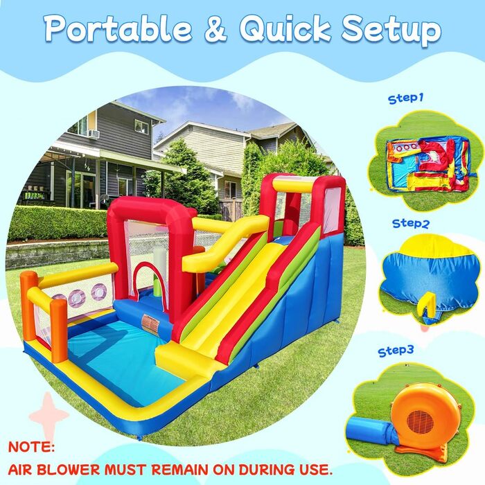 Надувний замок для дітей з насосом, міцний матеріал, для 3-4 дітей, 315x245x194 см (HSH2)