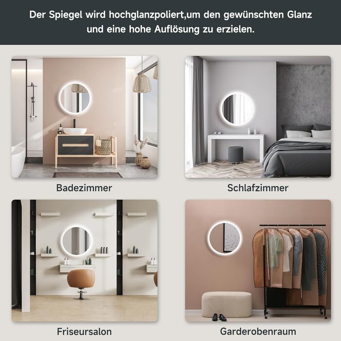 Дзеркало для ванної кімнати SONNI LED з підсвічуванням 80x60 см, прямокутне, біле