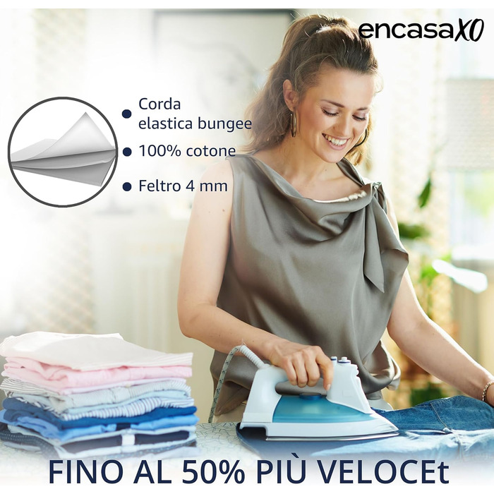 Чохол для прасувальної дошки Encasa XO Mini з потовщеною підкладкою, однотонний, гумкою (підходить для стандартних дошок 125x39 см), з відбиттям тепла - Білий L