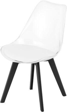 Чорні обідні стільці – стильні пластикові стільці з м'яким сидінням з екошкіри та поліпропіленовими ніжками, сучасний дизайн, комфортне відчуття (прозорі – чорні поліпропіленові ніжки, набір 1 шт.)