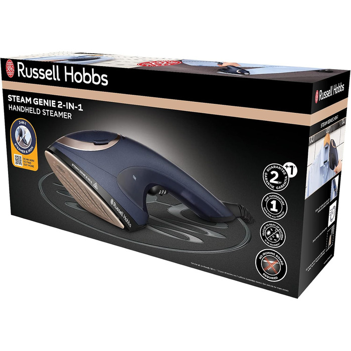 Праска Russell Hobbs Steam Genie 2-в-1: праска + відпарювач (1700W, 20г/хв, для одягу, штор, м'яких меблів, термостійка сумка)