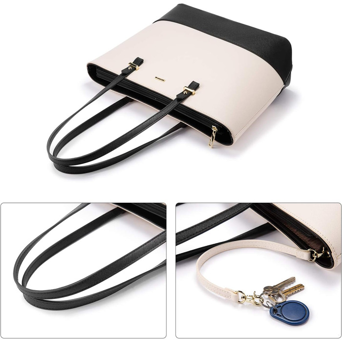 LOVEVOOK Набір сумок для жінок: 3 шт. (шоппер, сумка на плече, сумка з ручкою) – для подорожей, бізнесу, шопінгу (бежевий+чорний)