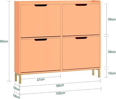 Шафа для взуття SoBuy FSR100-W: вузька, з 8 полицями, 4 дверцята, білий колір, 100x91x19 см
