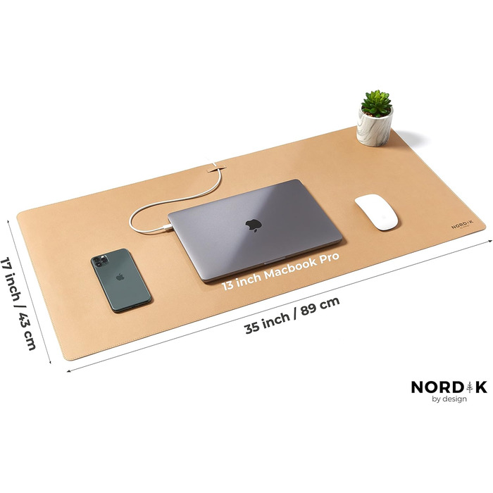 Килимок для столу Nordik з екошкіри (89 x 43 см) — преміум підкладка під мишу та захисний килимок для домашнього офісу, антиковзаючий, колір Champagne Beige